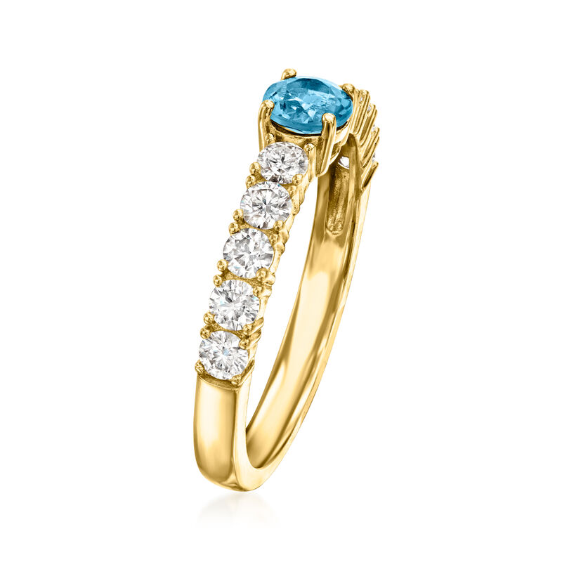 .30 Carat London Blue Topaz and .50 ct. t.w. Moissanite Ring in 18kt Gold Over Sterling image number 2