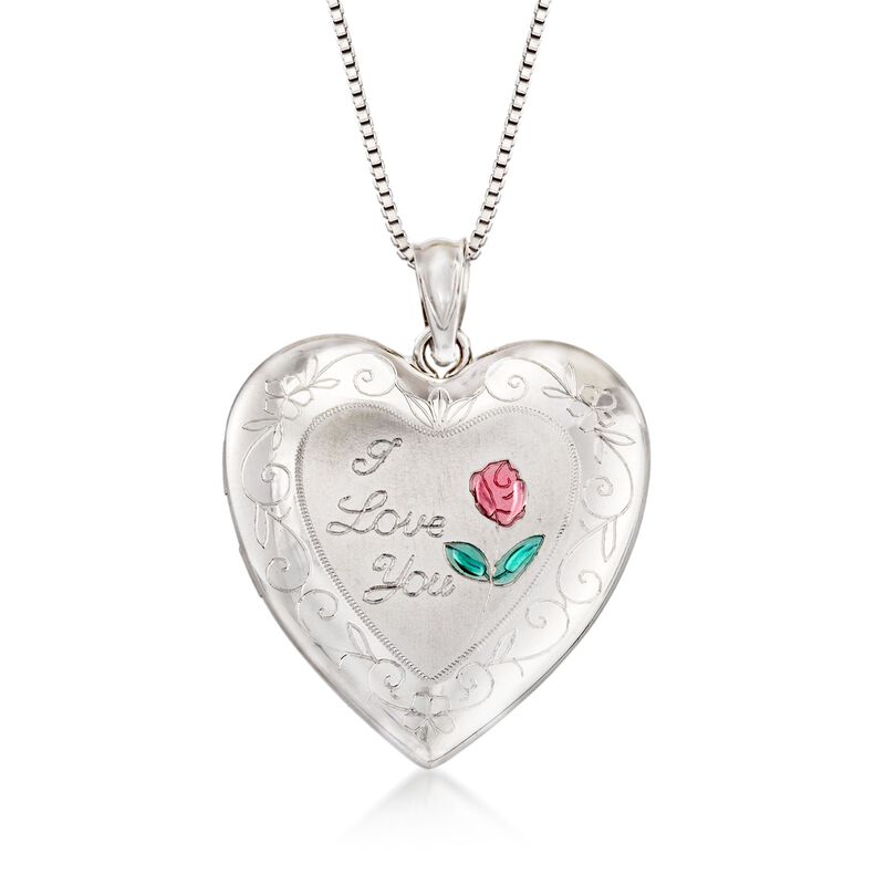 Sterling Silver Mom & Me Jewelry Set: Two &quot;I Love You&quot; Heart Locket Necklaces image number 2