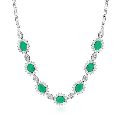 5.25 ct. t.w. Emerald and 3.09 ct. t.w. Diamond Necklace in 14kt White Gold
