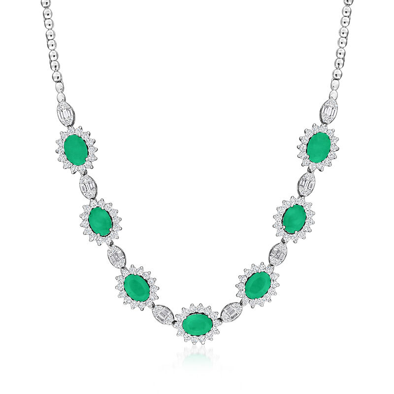 5.25 ct. t.w. Emerald and 3.09 ct. t.w. Diamond Necklace in 14kt White Gold. 17" image number 0