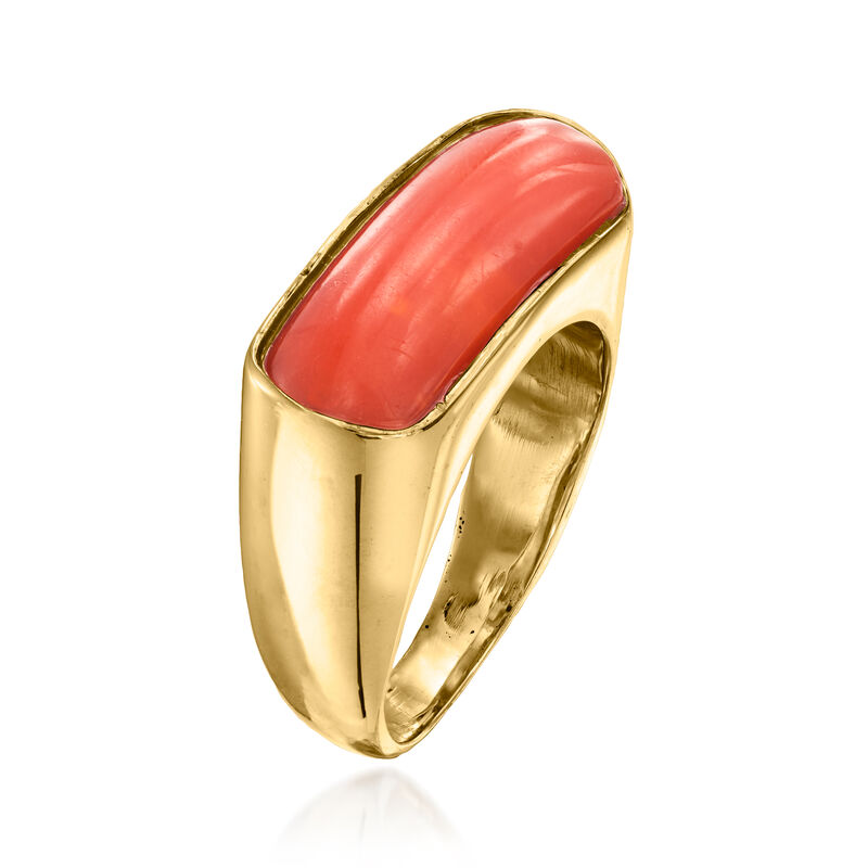 C. 1980 Vintage Red Coral Ring in 14kt Yellow Gold image number 2