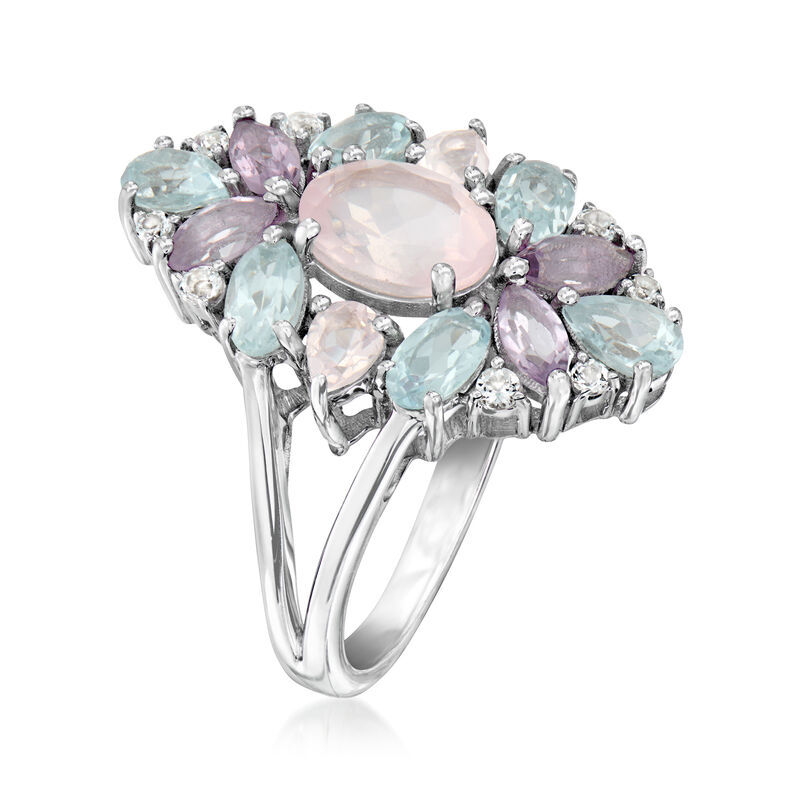 1.20 Carat Rose Quartz and 2.60 ct. t.w. Pastel Multi-Gemstone Ring in Sterling Silver image number 2