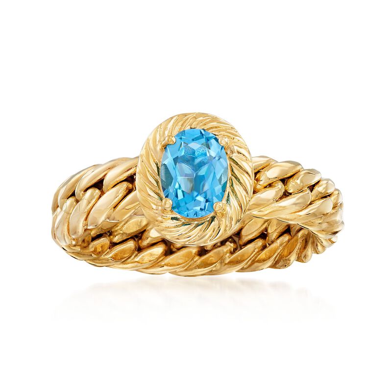 .70 Carat Blue Topaz Curb-Link Shank Ring in 18kt Yellow Gold image number 0