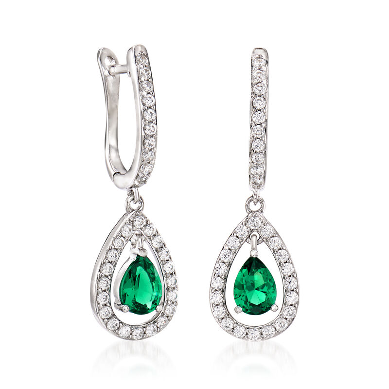 Simulated Emerald and .80 ct. t.w. CZ Drop Earrings in Sterling Silver image number 2