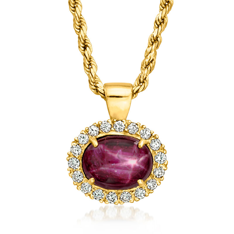 C. 1990 Vintage 4.95 Carat Star Ruby and .55 ct. t.w. Diamond Pendant Necklace in 14kt Yellow Gold. 18.5" image number 0