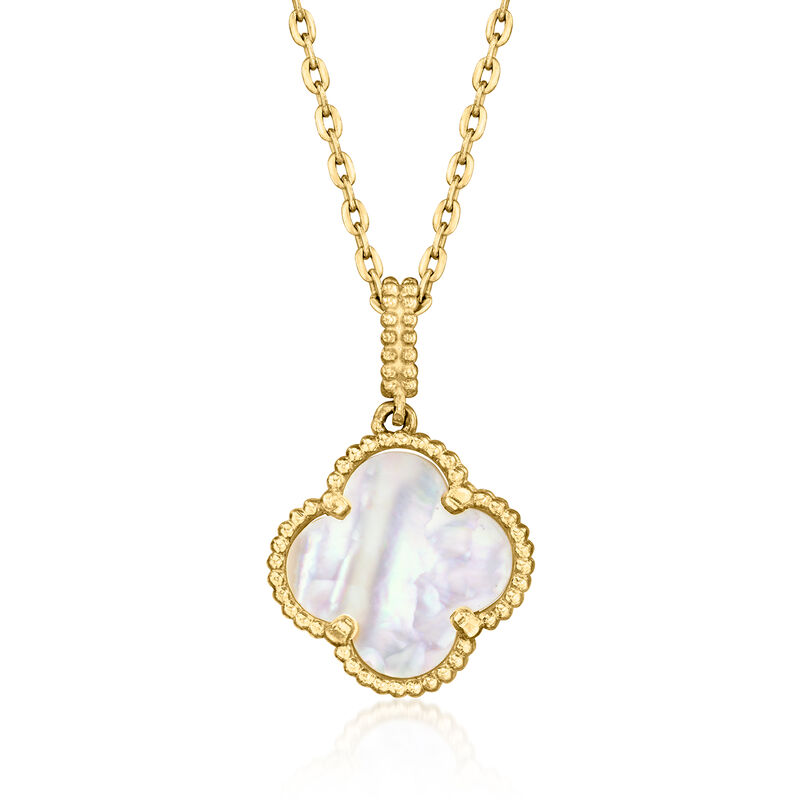 C. 2000 Vintage Mother-of-Pearl Clover Pendant Necklace in 10kt Yellow Gold image number 0