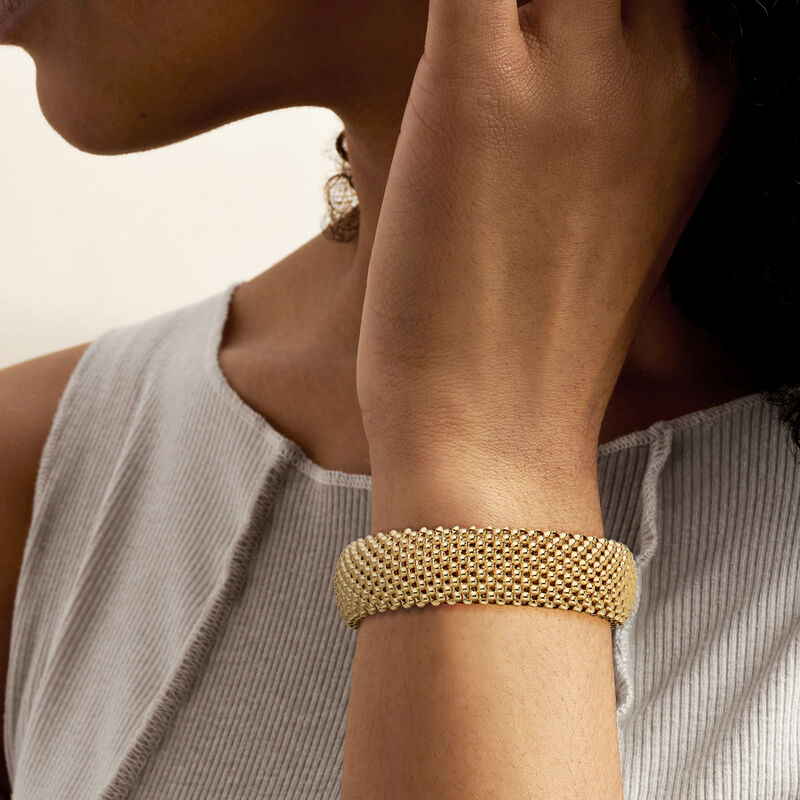Italian 18kt Gold Over Sterling Popcorn-Chain Mesh Cuff Bracelet image number 1