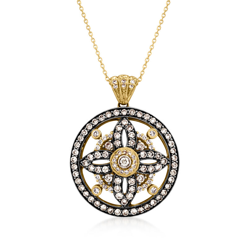 C. 2000 Vintage Le Vian 1.80 ct. t.w. Brown and White Diamond Circle Pendant Necklace in 14kt Yellow Gold image number 0