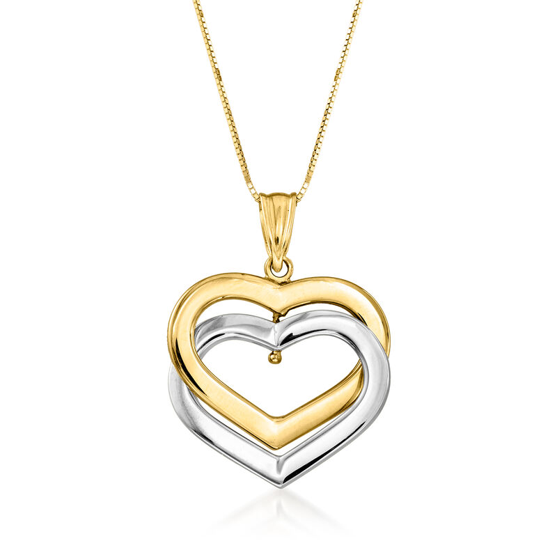 14kt Two-Tone Gold Interlocking Hearts Pendant Necklace image number 0