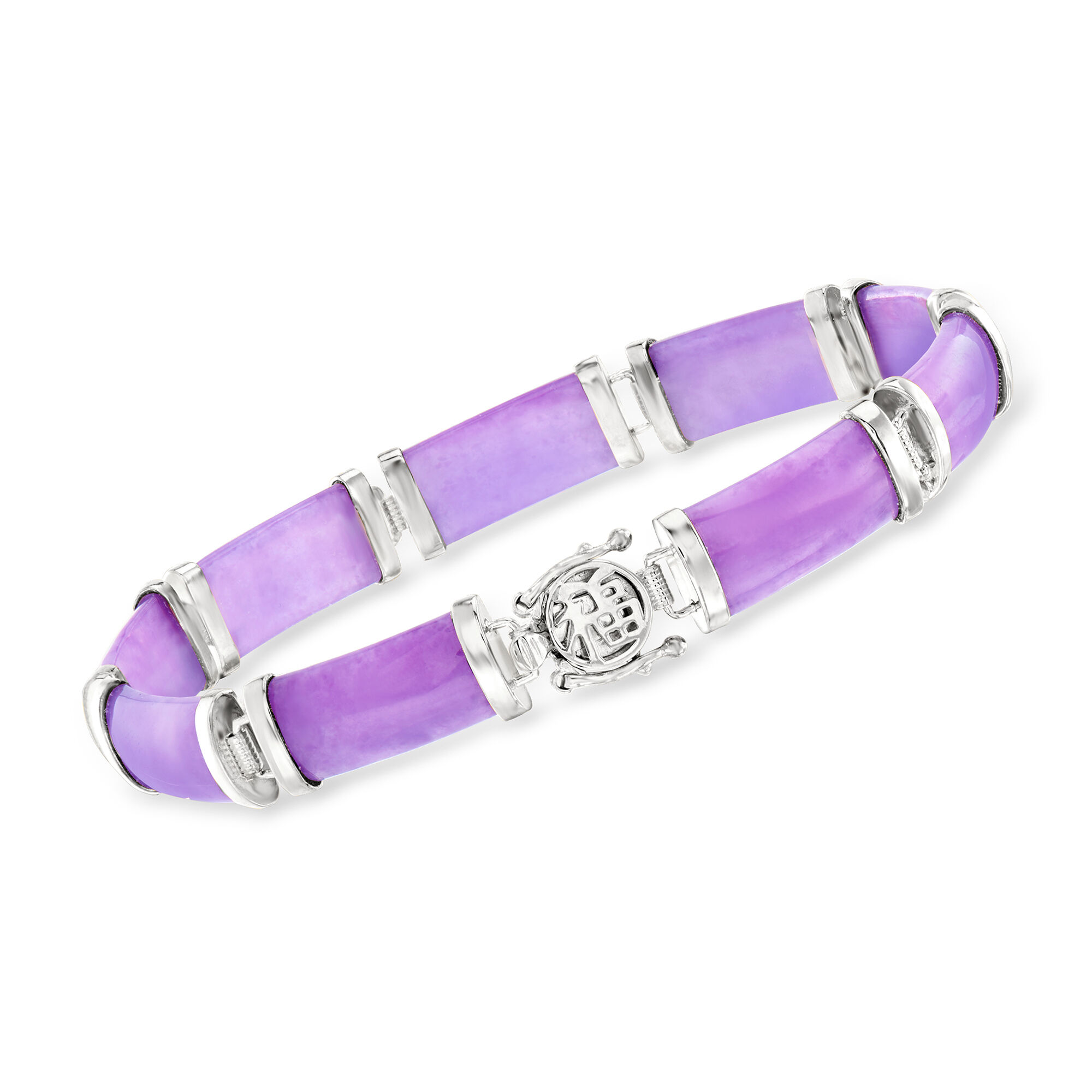 Purple Jade Good Fortune Bracelet in Sterling Silver