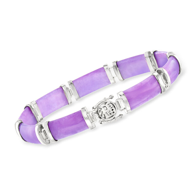 Purple Jade &quot;Good Fortune&quot; Bracelet in Sterling Silver image number 0