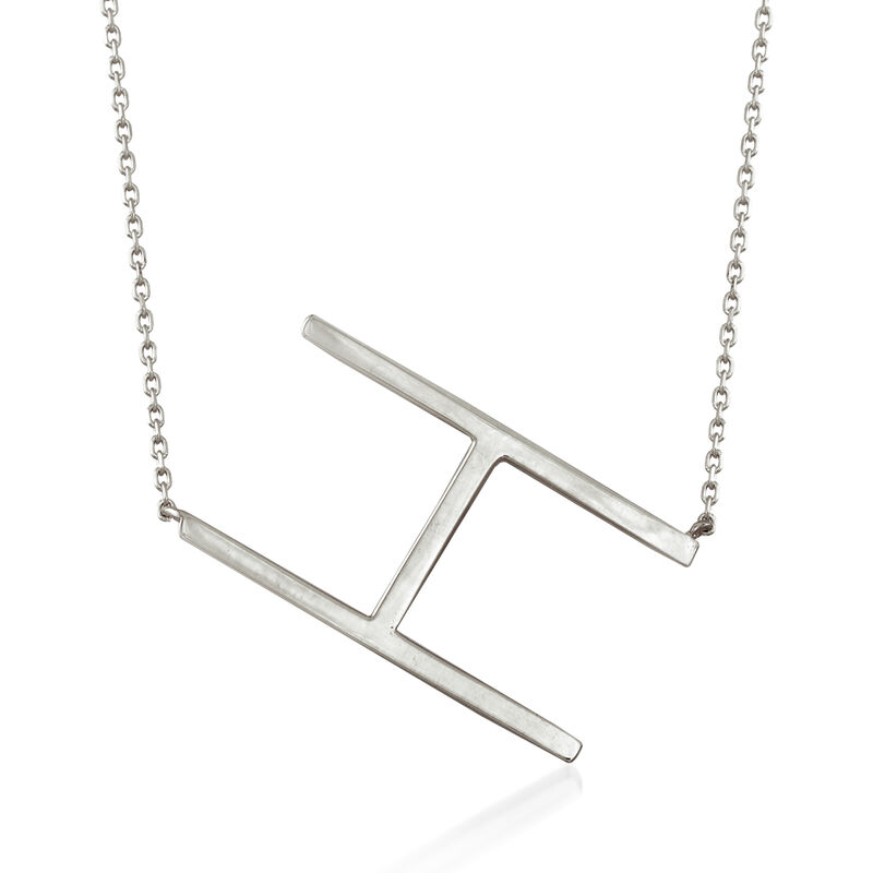 H - Sterling Silver Sideways Initial Necklace. 18&quot;  image number 0