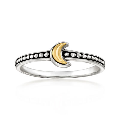 Sterling Silver and 18kt Yellow Gold Bali-Style Moon Ring