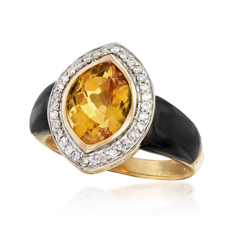 Black Onyx and 3.10 Carat Citrine Ring with .19 ct. t.w. Diamonds in 14kt Yellow Gold image number 3