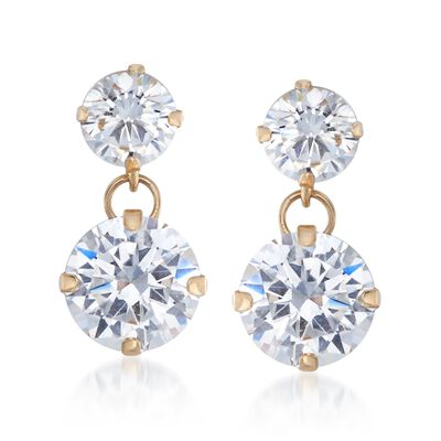 3.50 ct. t.w. CZ Double Drop Earrings in 14kt Yellow Gold