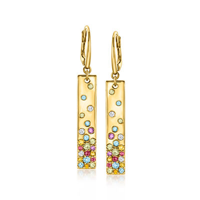 1.30 ct. t.w. Scattered Multi-Gemstone Bar Drop Earrings in 18kt Gold Over Sterling