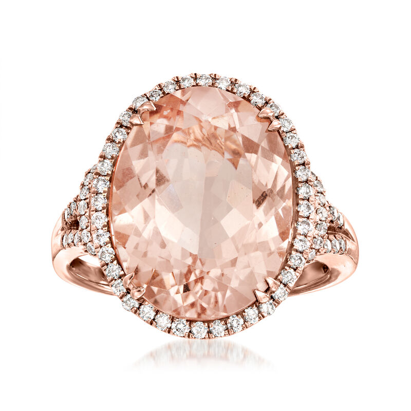 9.25 Carat Morganite Ring with .39 ct. t.w. Diamonds in 14kt Rose Gold. Size 9 image number 0