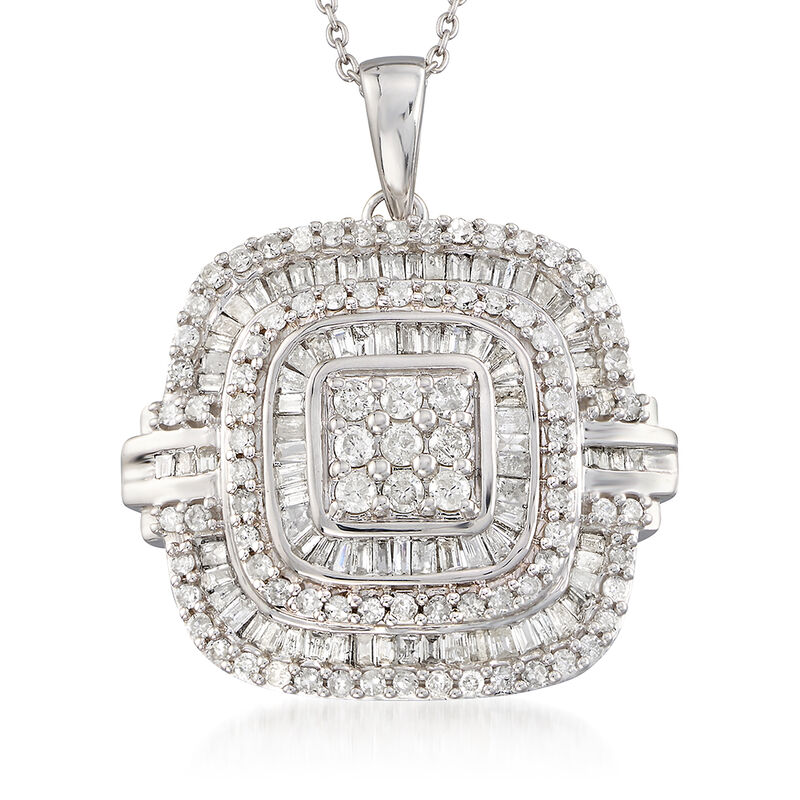 1.50 ct. t.w. Round and Baguette Diamond Pendant Necklace in Sterling Silver. 16&quot; image number 1