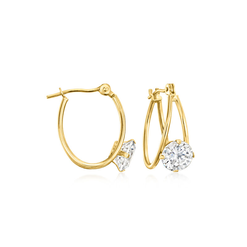 1.60 ct. t.w. CZ Double-Hoop Earrings in 14kt Yellow Gold. 5/8" image number 0
