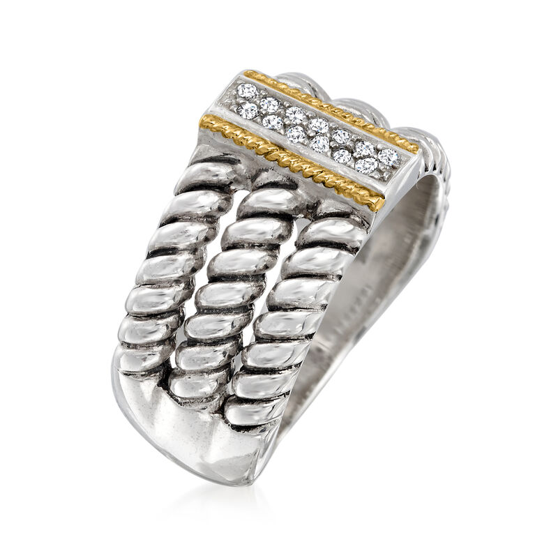 .10 ct. t.w. CZ Three-Row Ring in Sterling Silver and 14kt Yellow Gold  image number 2
