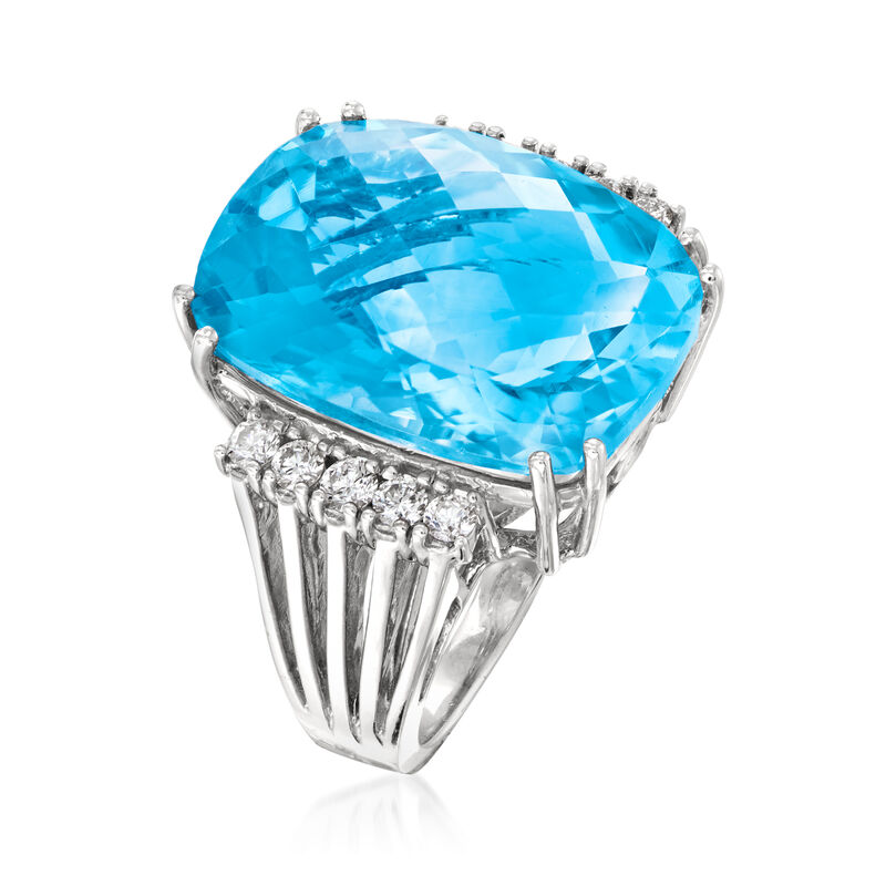 18.00 Carat Swiss Blue Topaz Ring with .44 ct. t.w. Diamonds in 14kt White Gold image number 2
