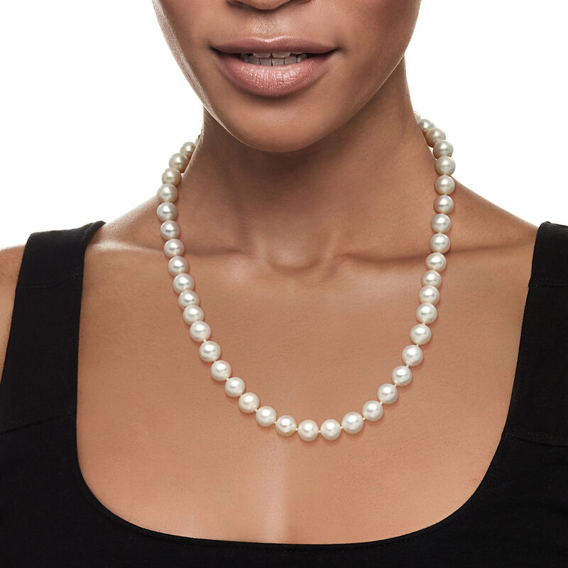 9.5-10.5mm Cultured Pearl Necklace with 14kt Yellow Gold. 20" image number 0