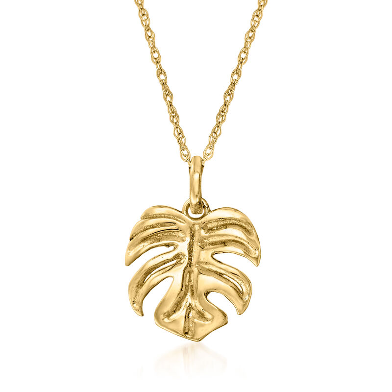 14kt Gold Monstera Leaf Pendant Necklace image number 0