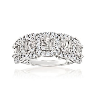 1.00 ct. t.w. Round and Baguette Diamond Ring in Sterling Silver 1.00 ct. t.w. Round and Baguette Diamond Ring in Sterling Silver
