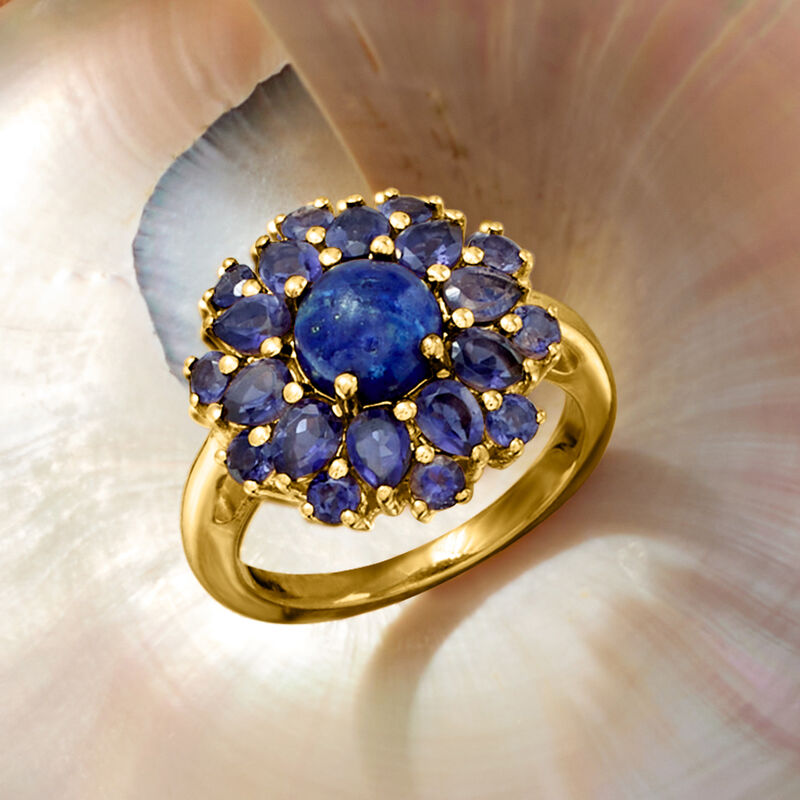 Lapis and 1.80 ct. t.w. Iolite Cluster Ring in 18kt Gold Over Sterling image number 3