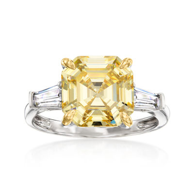 6.00 ct. t.w. Yellow and White CZ Ring in Sterling Silver with 18kt Gold Over Sterling