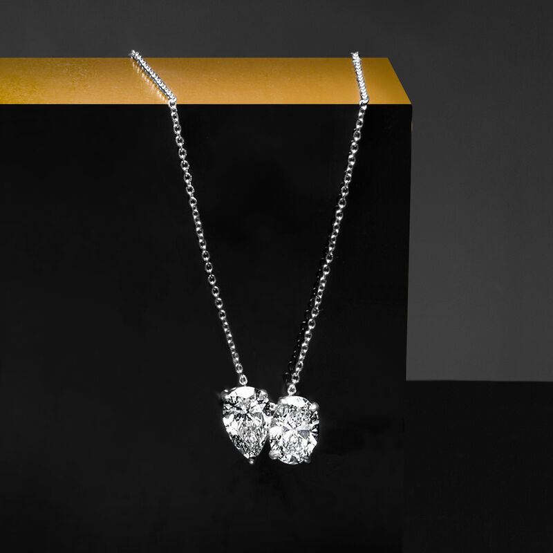 2.00 ct. t.w. Oval and Pear-Shaped Lab-Grown Diamond Toi et Moi Necklace in 14kt White Gold image number 2