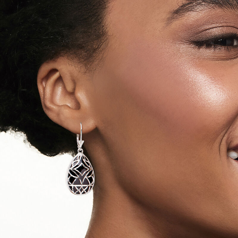 Black Onyx Drop Earrings in Sterling Silver image number 1