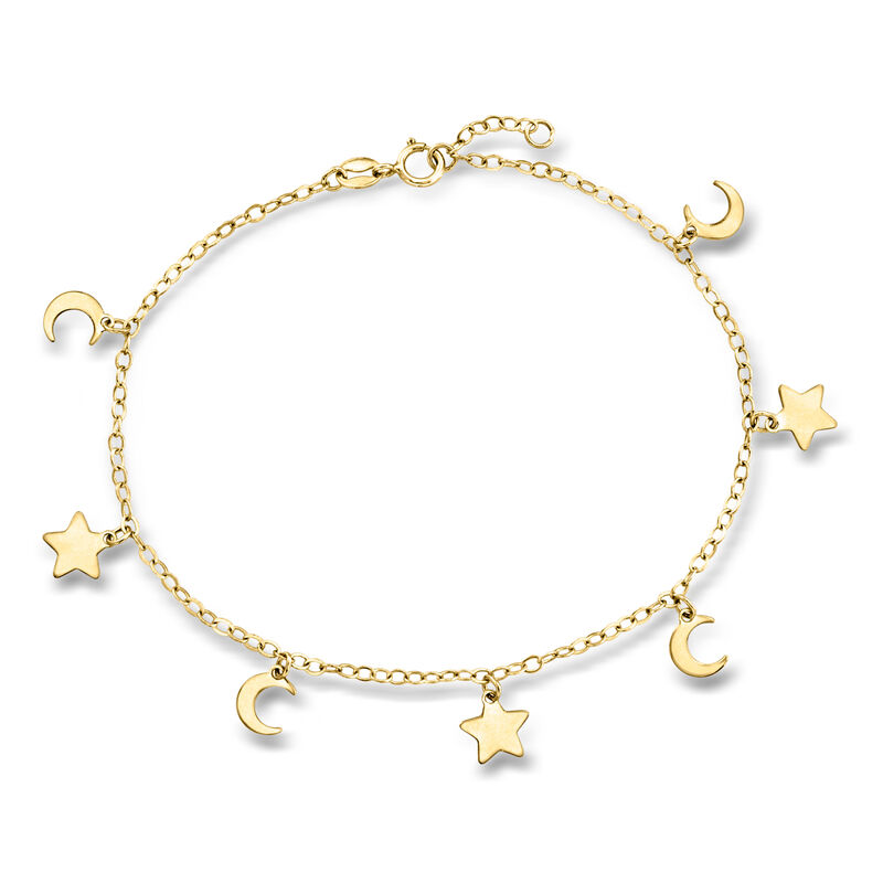Italian 14kt Yellow Gold Moon and Stars Bracelet image number 0