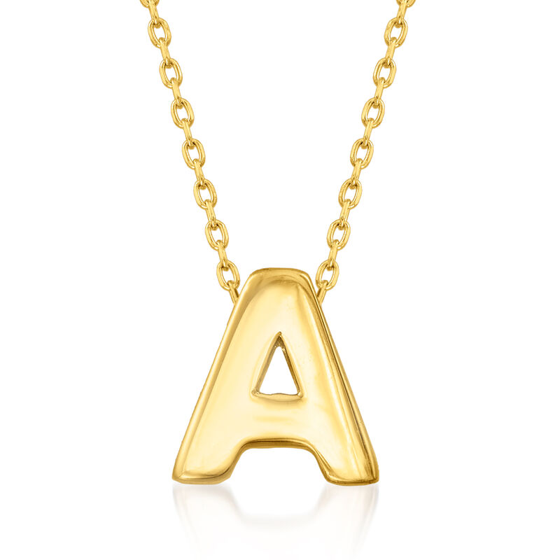 "A" - 14kt Yellow Gold Mini Initial Necklace. 17" image number 0