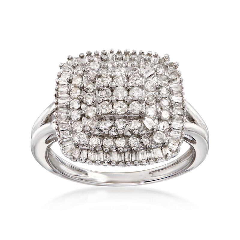 1.00 ct. t.w. Round and Baguette Diamond Ring in Sterling Silver image number 0