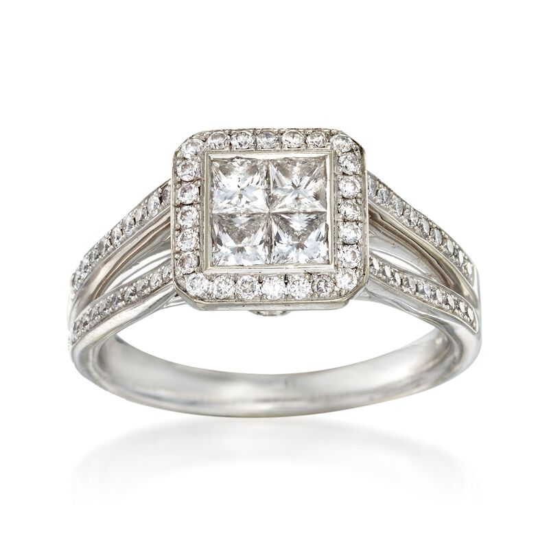 C. 2000 Vintage 1.10 ct. t.w. Princess-Cut and Round Diamond Engagement Ring in 14kt White Gold image number 0