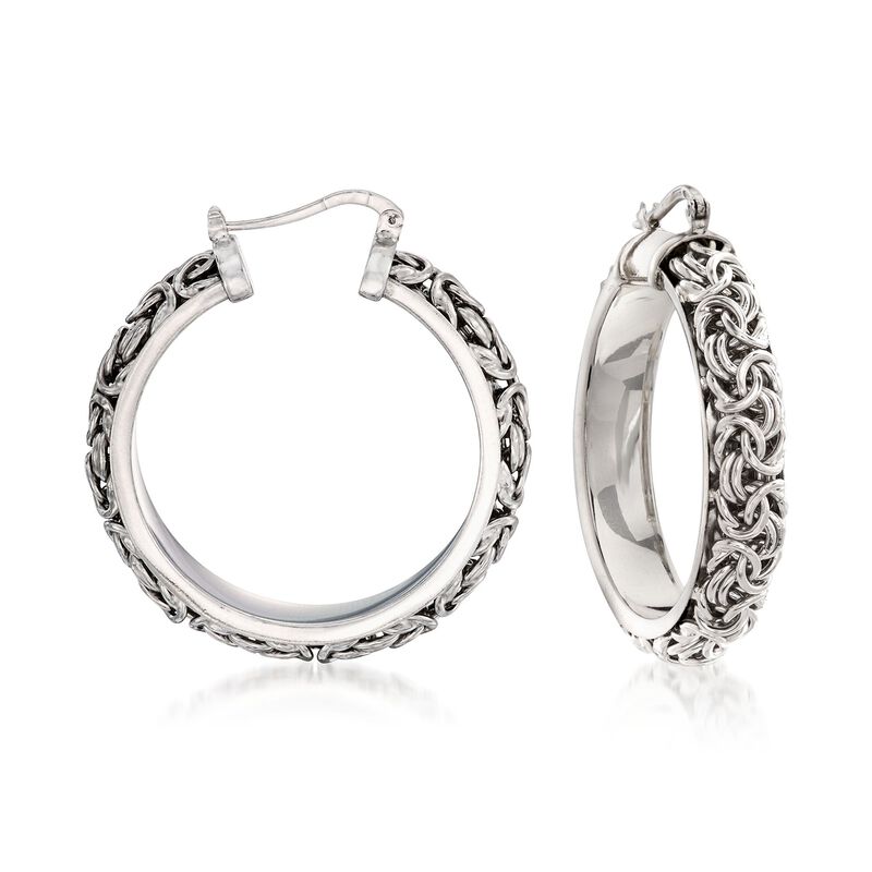 Italian Sterling Silver Byzantine Hoop Earrings image number 0
