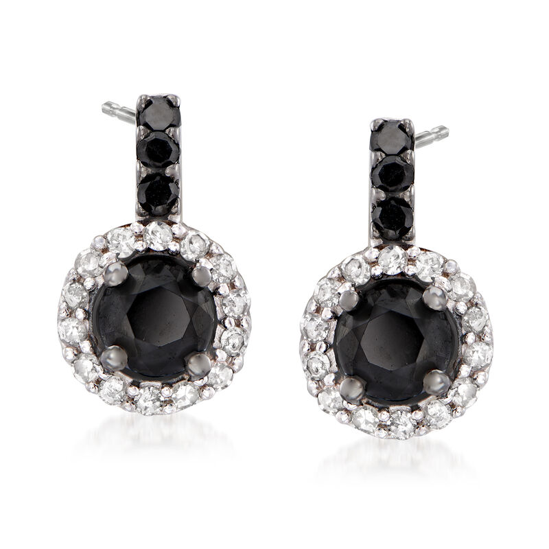 1.50 ct. t.w. Black and White Diamond Drop Earrings in Sterling Silver image number 0