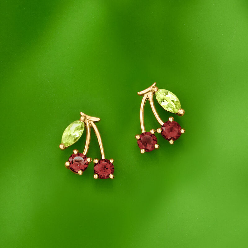 .50 ct. t.w. Garnet and .20 ct. t.w. Peridot Cherry Stud Earrings in 14kt Yellow Gold image number 3