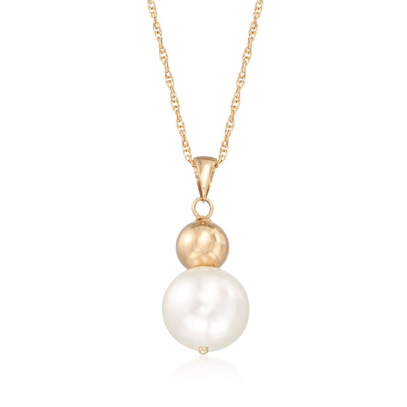 9.5-10mm Cultured Pearl Pendant Necklace in 14kt Yellow Gold image number 0