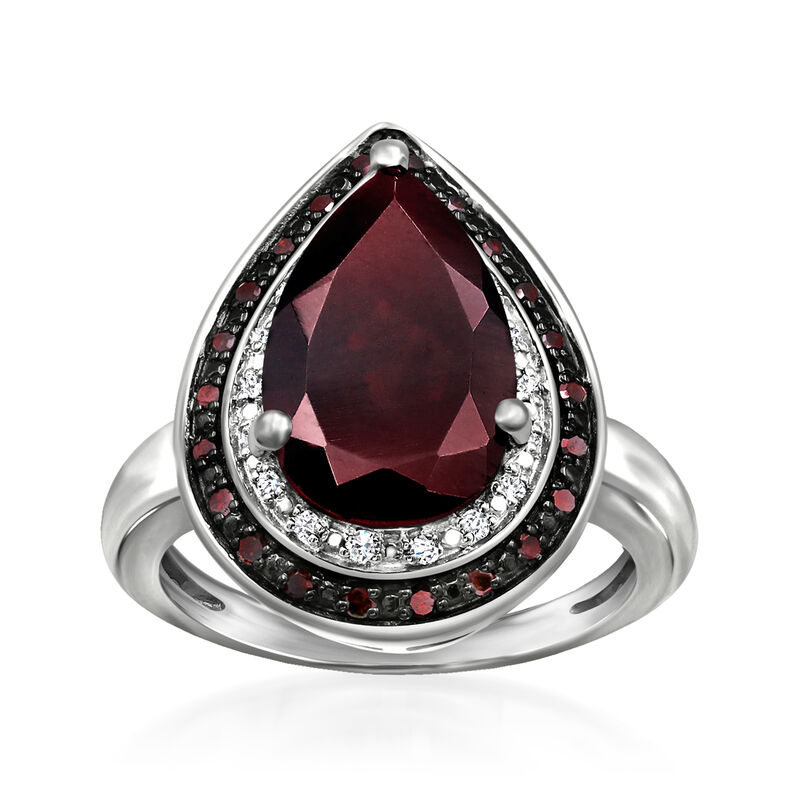 5.00 Carat Garnet Ring with .20 ct. t.w. Red and White Diamonds in Sterling Silver image number 0