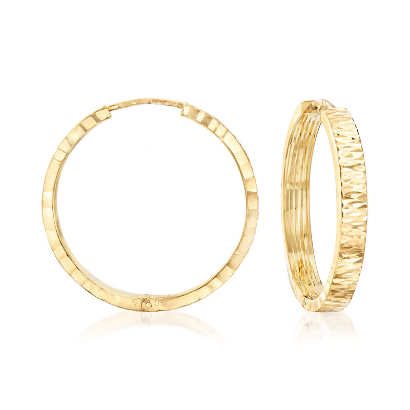 Italian 14kt Yellow Gold Textured Hoop Earrings. 1 1/8&quot; image number 0