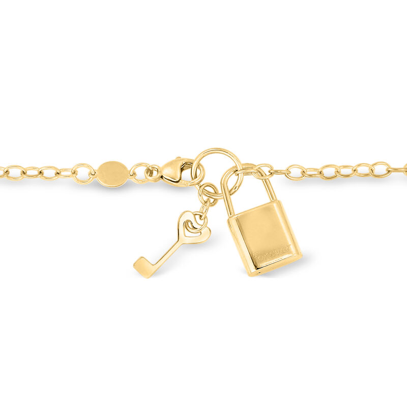 Italian 14kt Yellow Gold &quot;Forever&quot; Lock and Key Charm Bracelet image number 1