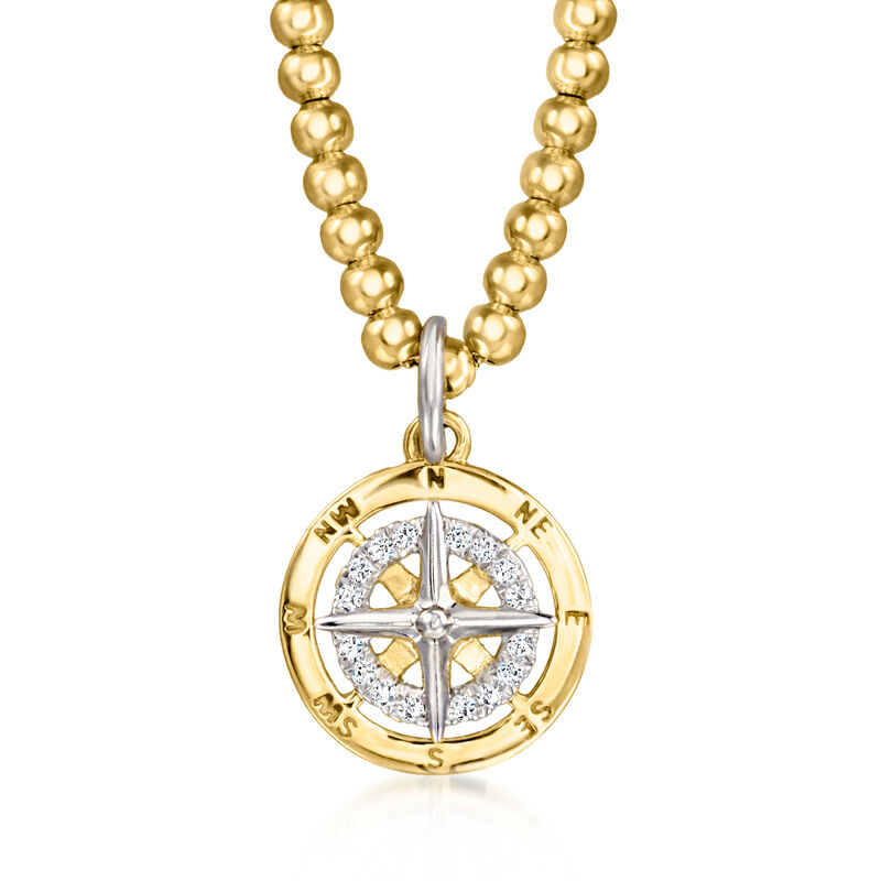 Sterling Silver and 14kt Yellow Gold Compass Charm with Lab-Grown Diamonds image number 2