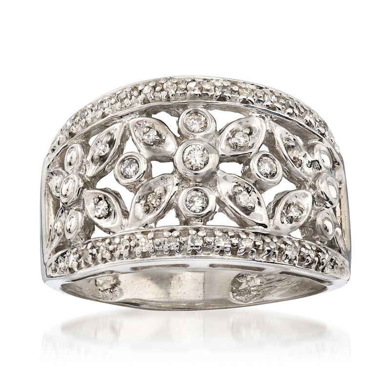 C. 1990 Vintage .25 ct. t.w. Diamond Floral Ring in 14kt White Gold. Size 7 image number 0