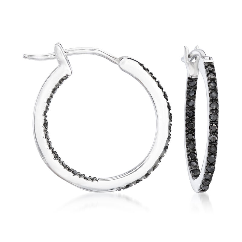 .29 ct. t.w. Black Diamond Inside-Outside Hoop Earrings in Sterling Silver. 5/8&quot; image number 0