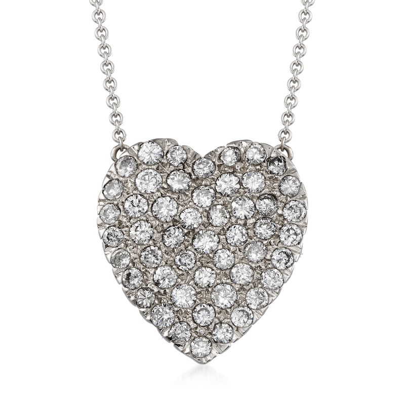 C. 1980 Vintage 1.50 ct. t.w. Pave Diamond Heart Necklace in 14kt White Gold. 16.25&quot; image number 1