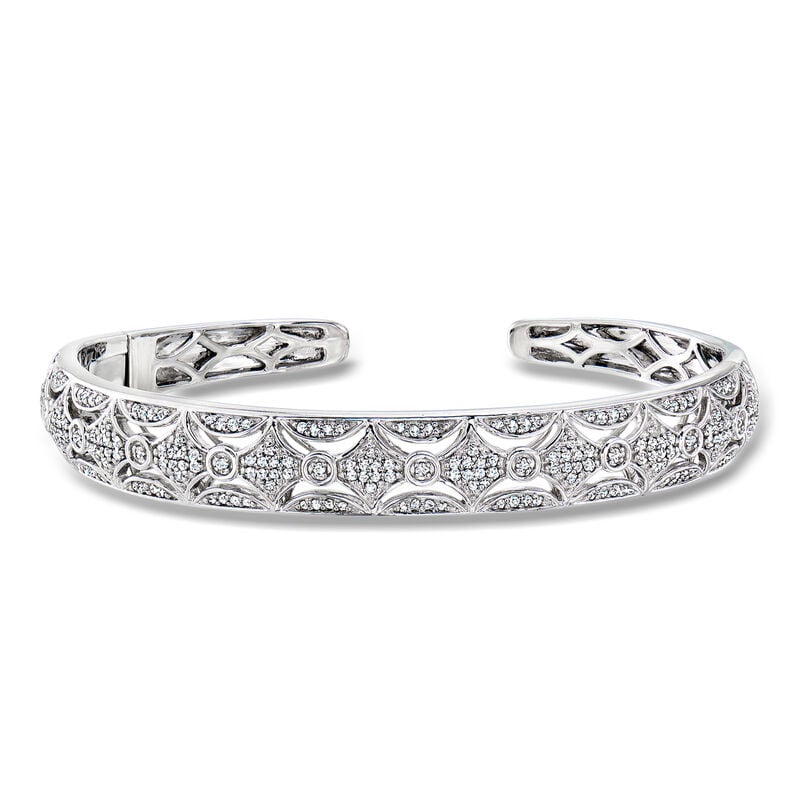 .75 ct. t.w. Diamond Crescent-Motif Cuff Bracelet in Sterling Silver. 7" image number 0