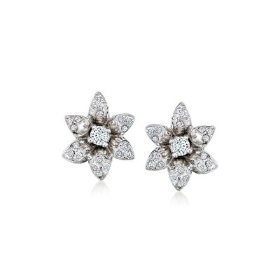 C. 1990 Vintage .65 ct. t.w. Diamond Flower Earrings in 14kt White Gold