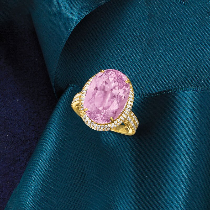 20.00 Carat Kunzite and 1.70 ct. t.w. White Zircon Ring in 14kt Yellow Gold image number 6